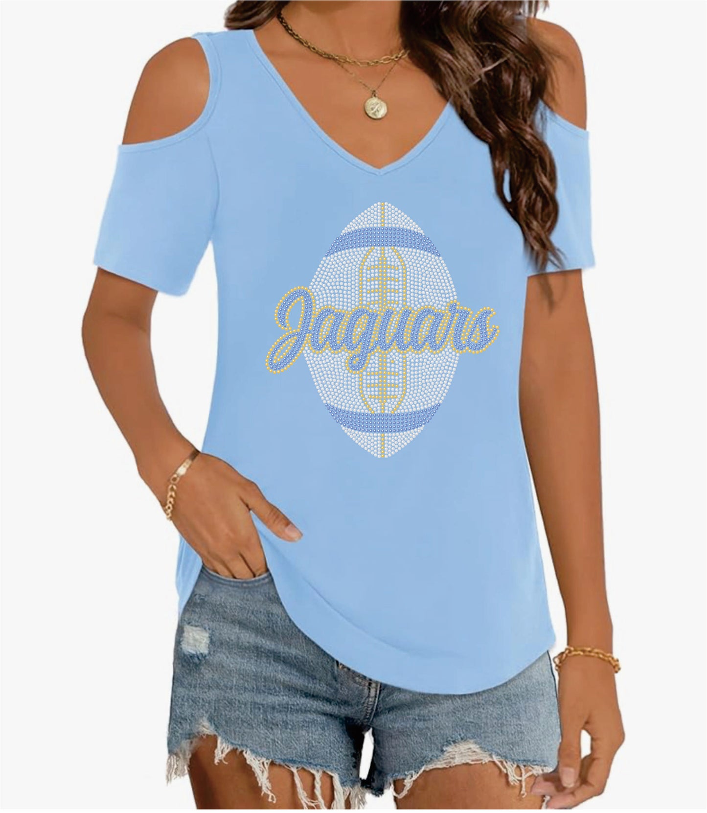 SU Cold Shoulder Short Sleeve V-Neck Top