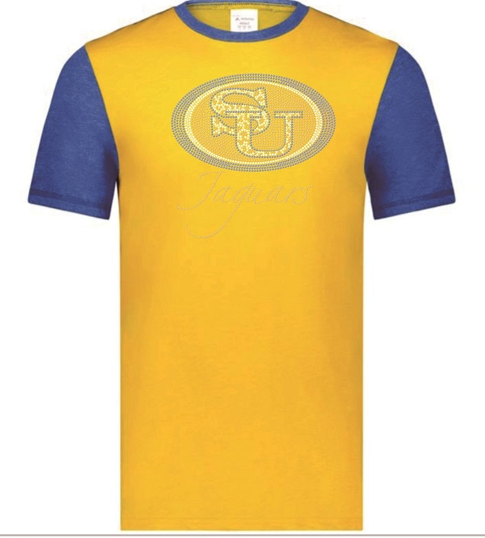 Gold Gameday Shirt Vintage Ringer Tee w/Royal Blue Sleeves