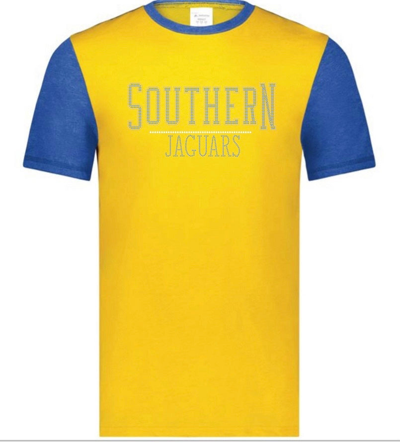 Gold Gameday Shirt Vintage Ringer Tee w/Royal Blue Sleeves