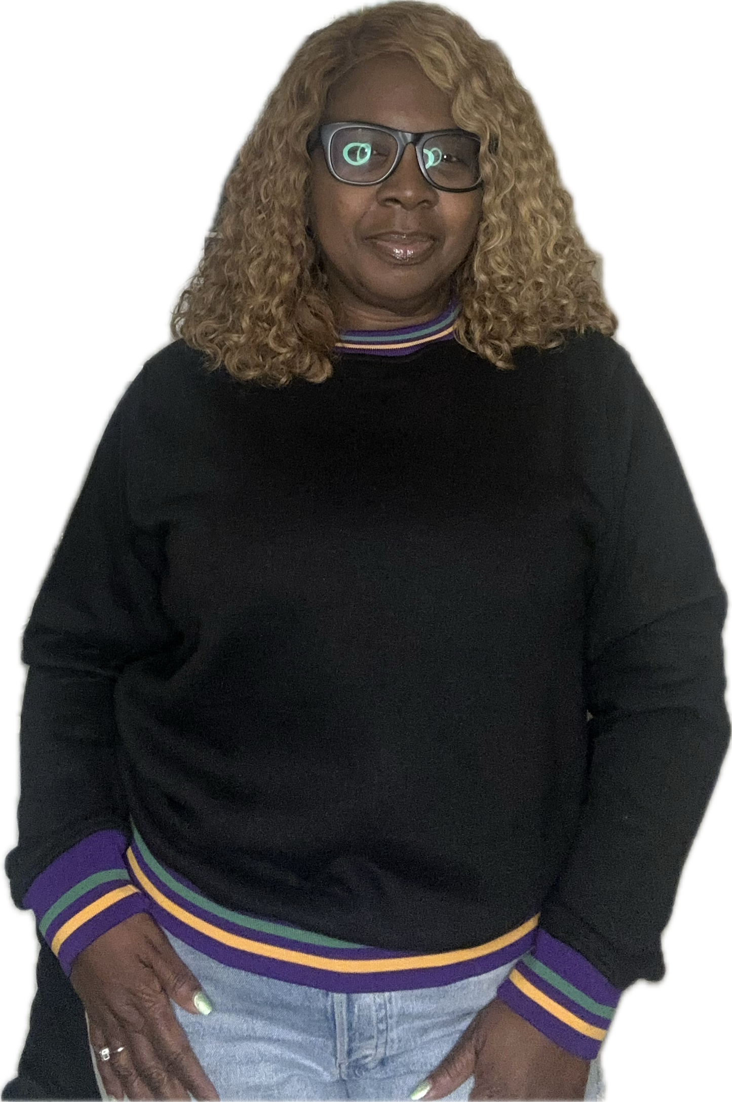 Blank Black Plush Sweatshirt w/Multi-Colored Ribbed Piping ***Pre-Orders 3 Weeks***