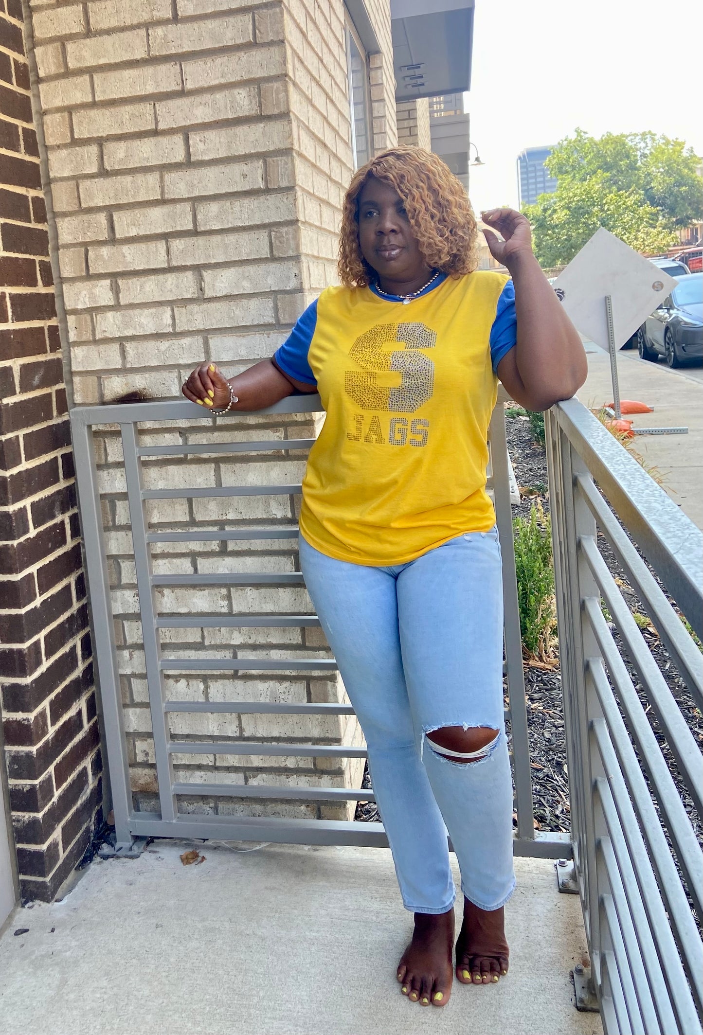Gold Gameday Shirt Vintage Ringer Tee w/Royal Blue Sleeves
