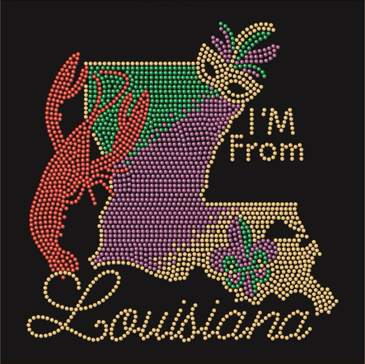 Mardi Gras LA Crawfish Design Only * Size 9.5"Wx10"H Rhinestuds