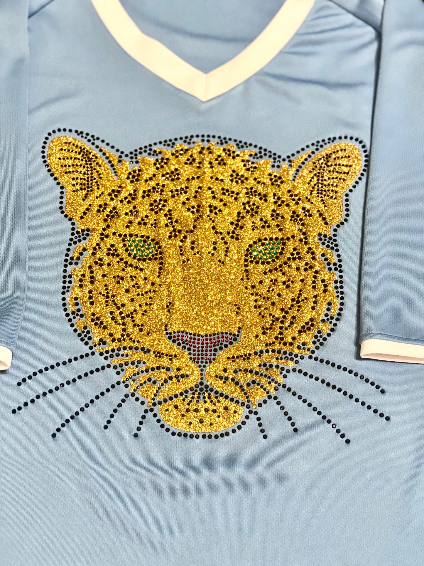 Columbia Blue Cutter V-Neck Jersey w/Glittered Jaguar