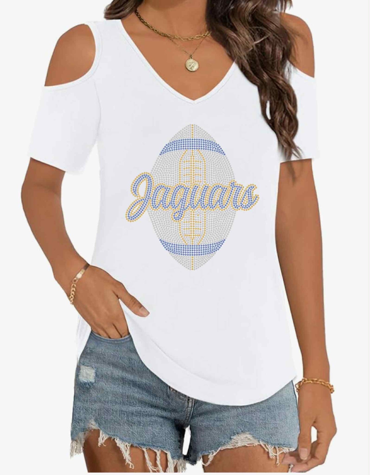 Jaguars Cold Shoulder Top_Columbia Blue