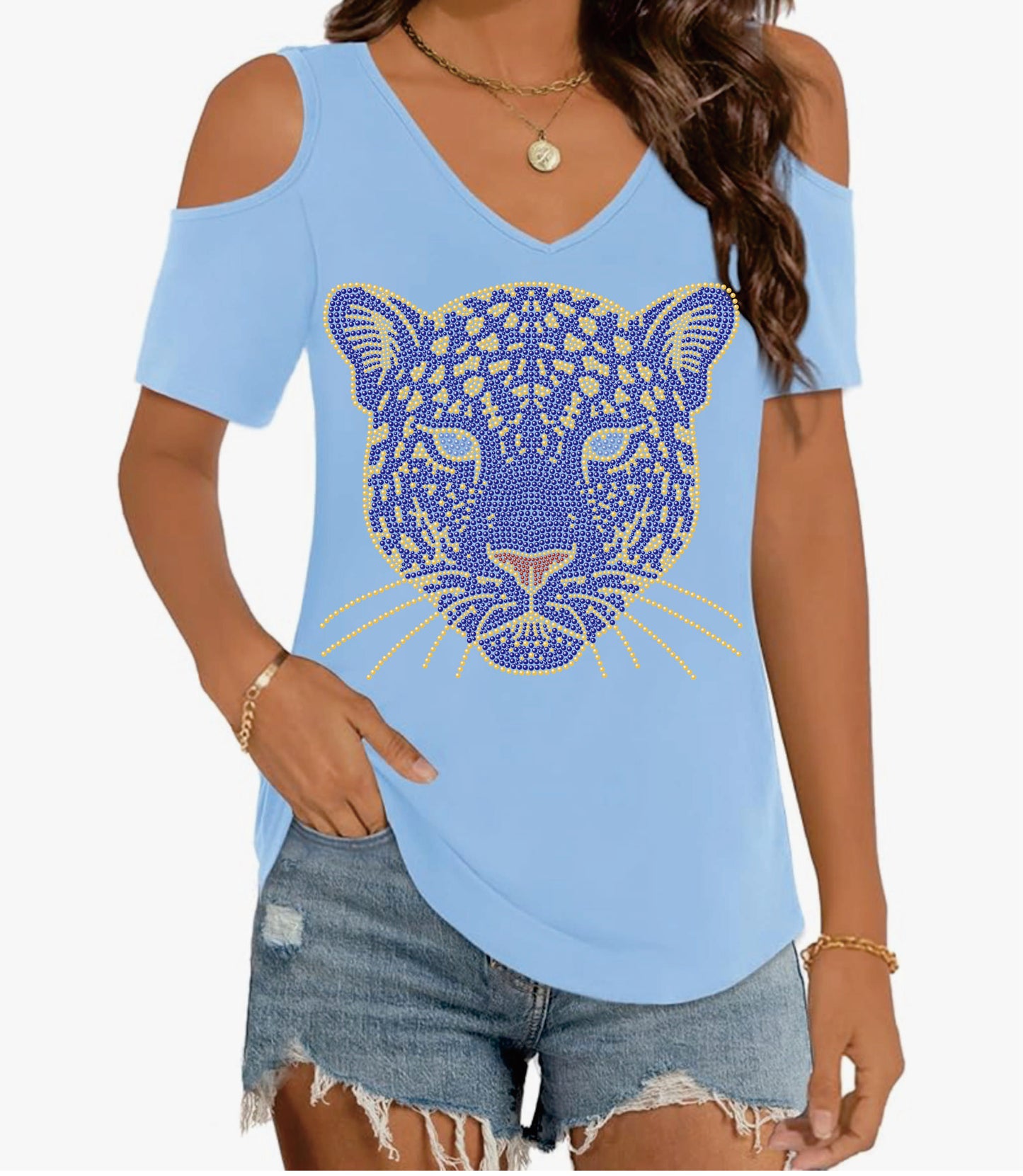 SU Cold Shoulder Short Sleeve V-Neck Top