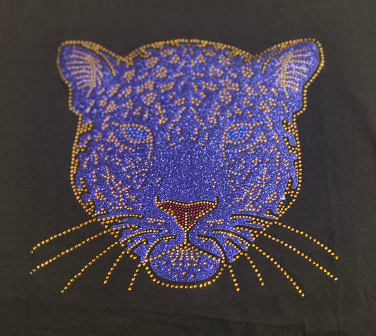 Jaguar Face Blue Glitter T-Shirt