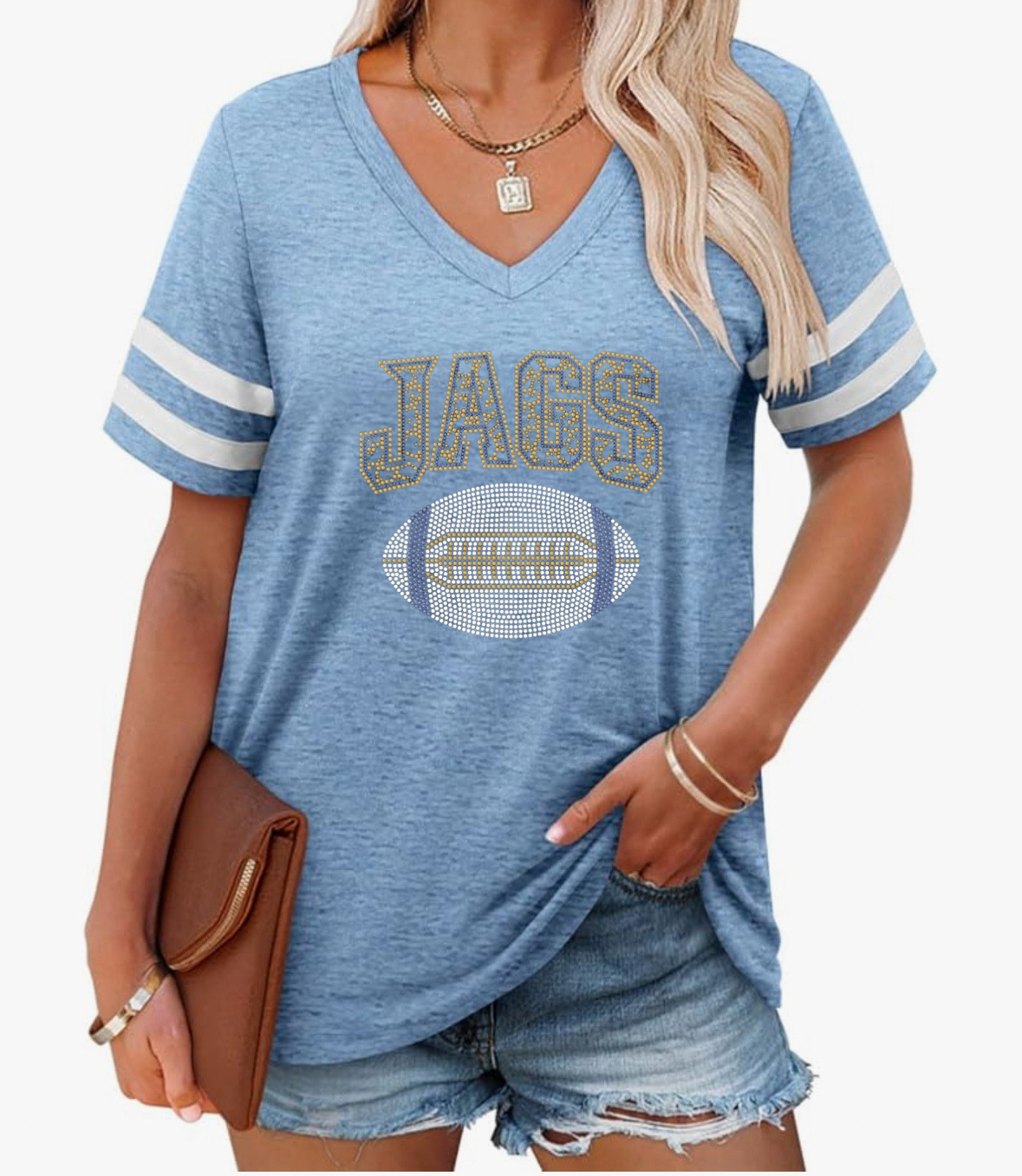 JAGS Animal Print w/Football Columbia Blue Jersey