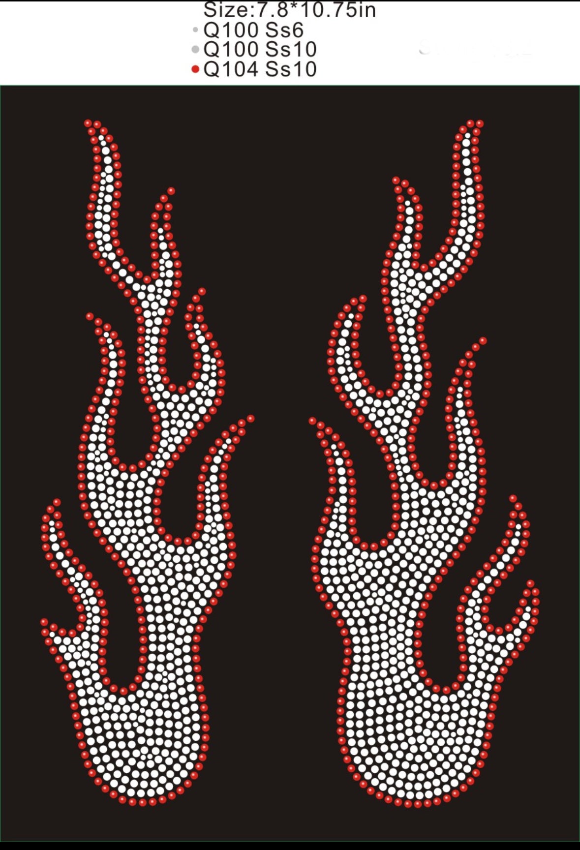 Rhinestone Flames Clear and Red SS10- 7.8"x10.75" Austrian Crystals