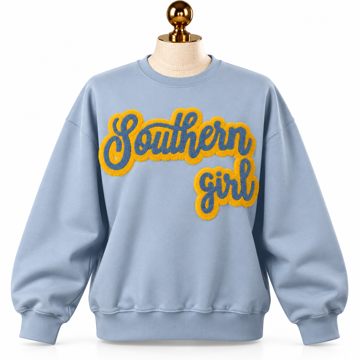 Southern Girl Chenille Patch Sweatshirt_Columbia Blue
