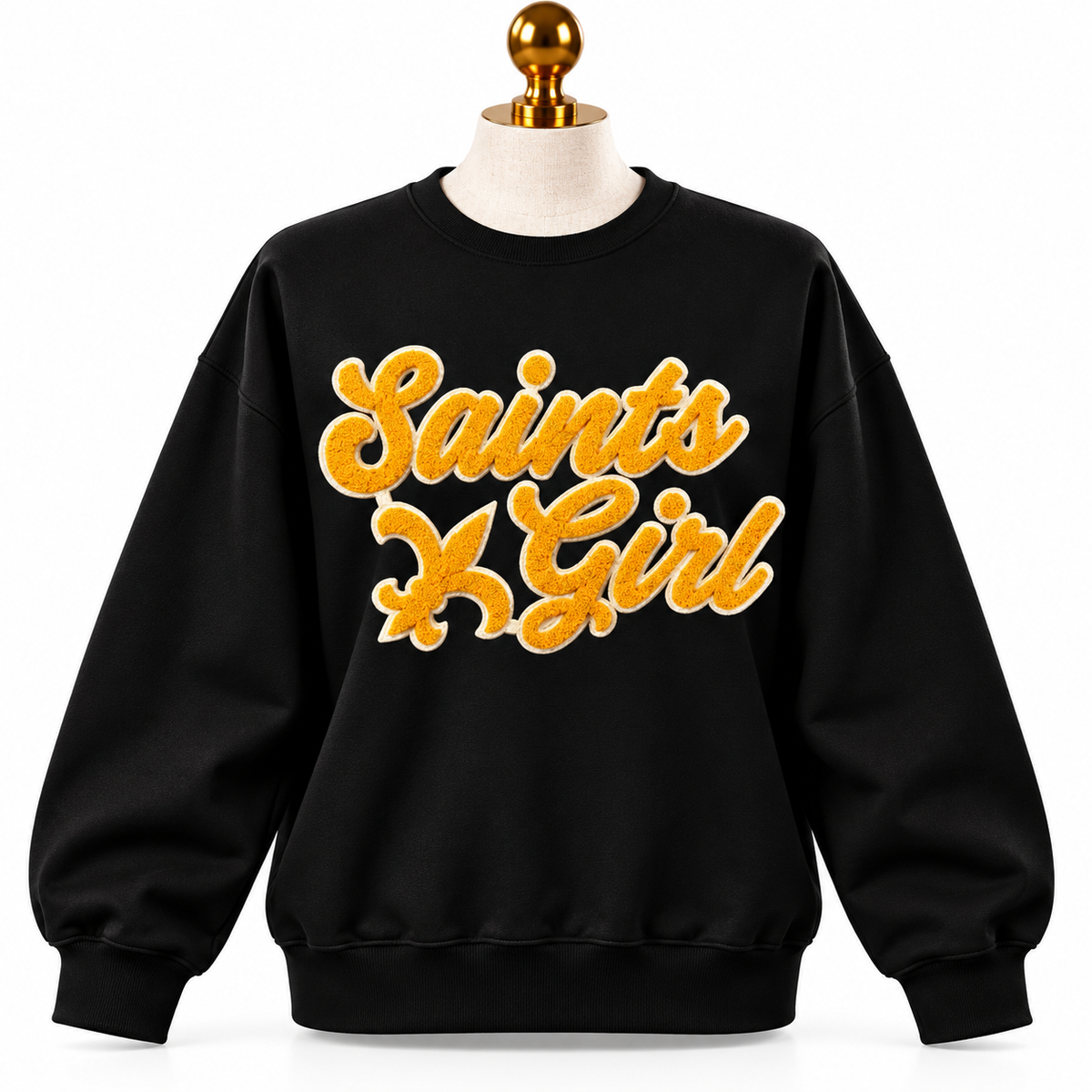 Saints Girl Chenille Patch Sweatshirt_Black