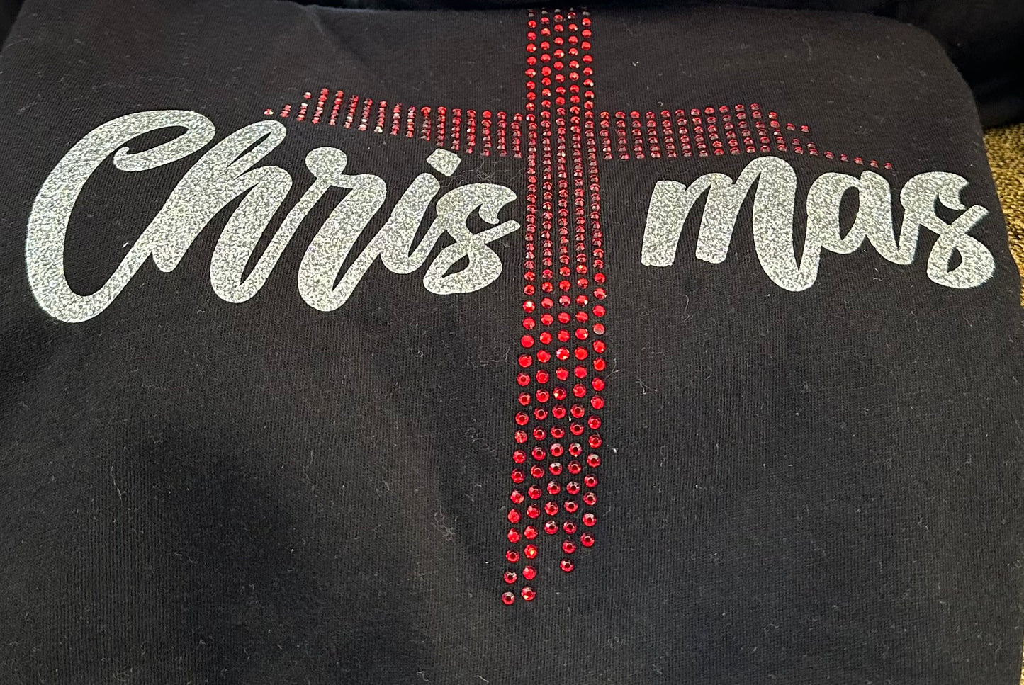 Christmas with Cross Glitter and Rhinestone T-Shirt