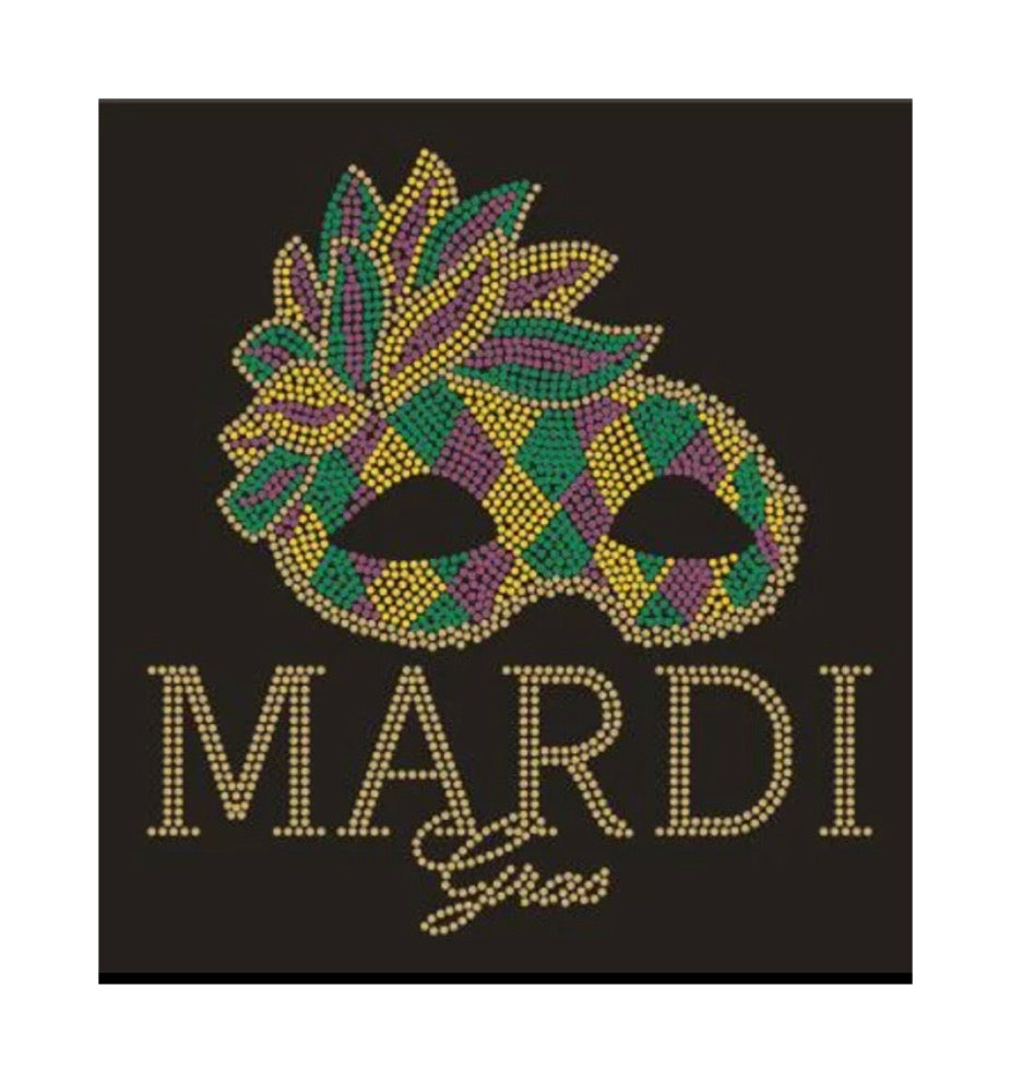Mardi Gras Mask Design Only * Size 9.5"Wx9"H Rhinestuds