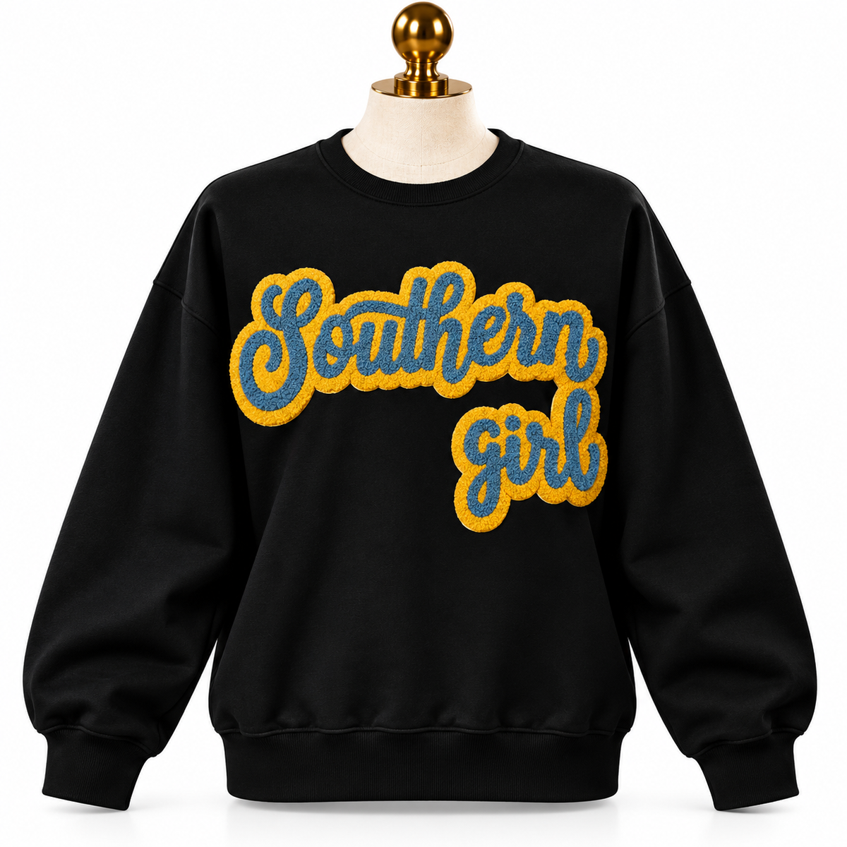 Southern Girl Chenille Patch Sweatshirt_Black