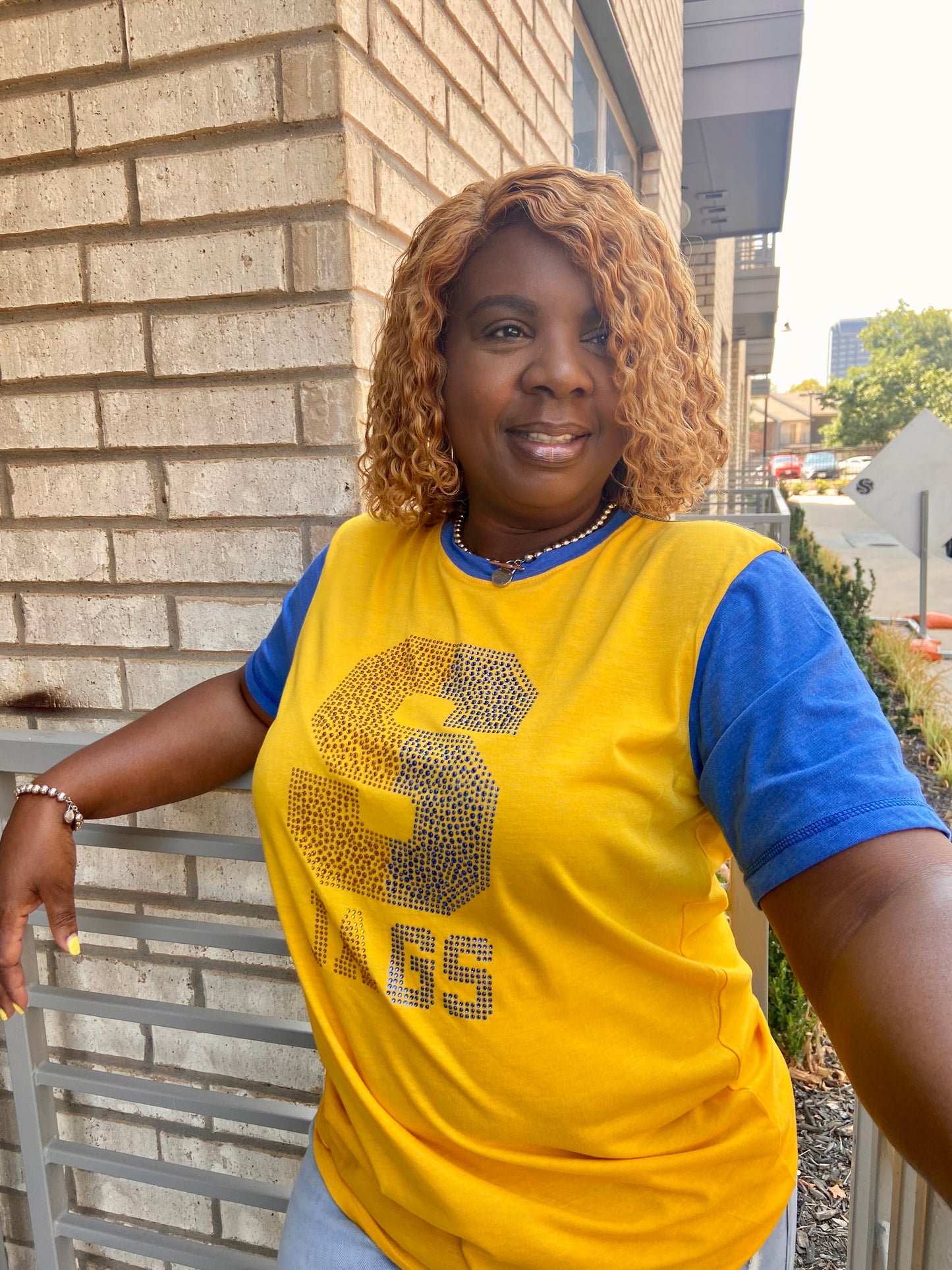 Gold Gameday Shirt Vintage Ringer Tee w/Royal Blue Sleeves
