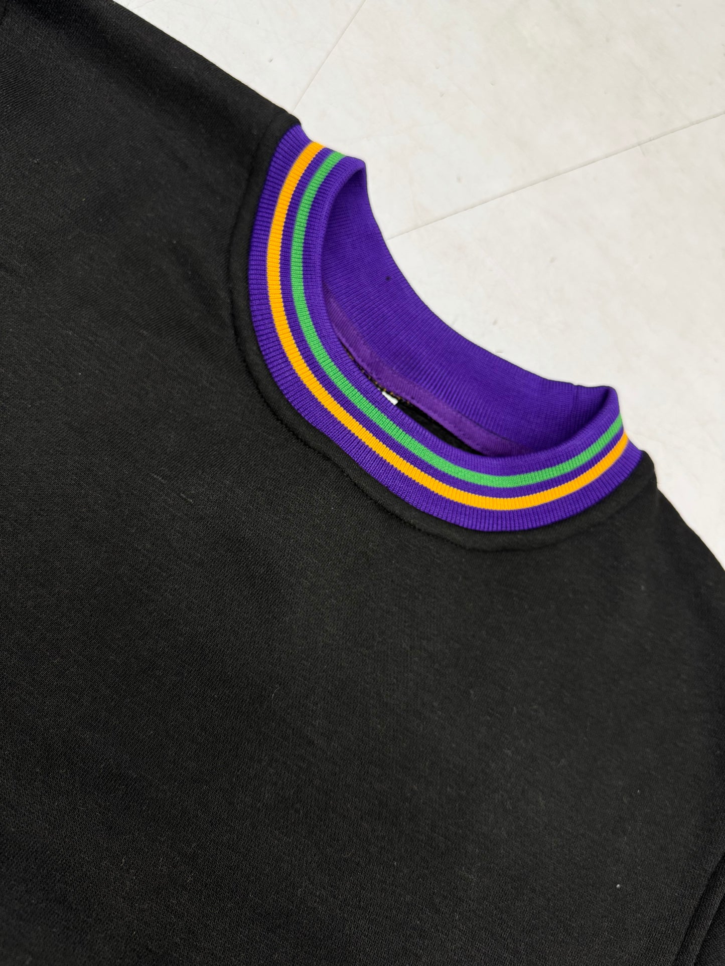 Blank Black Plush Sweatshirt w/Multi-Colored Ribbed Piping ***Pre-Orders 3 Weeks***