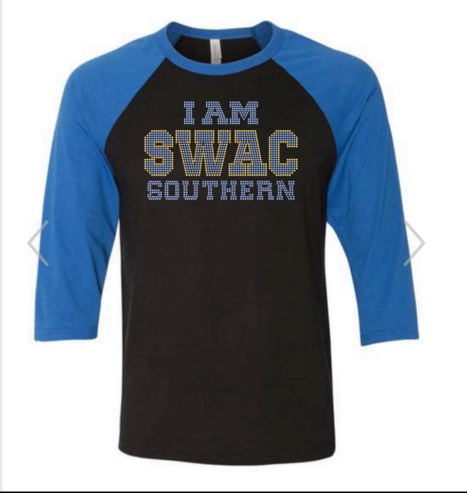 I AM SWAC_SOUTHERN 3/4 Length Raglan Black w/Royal Blue