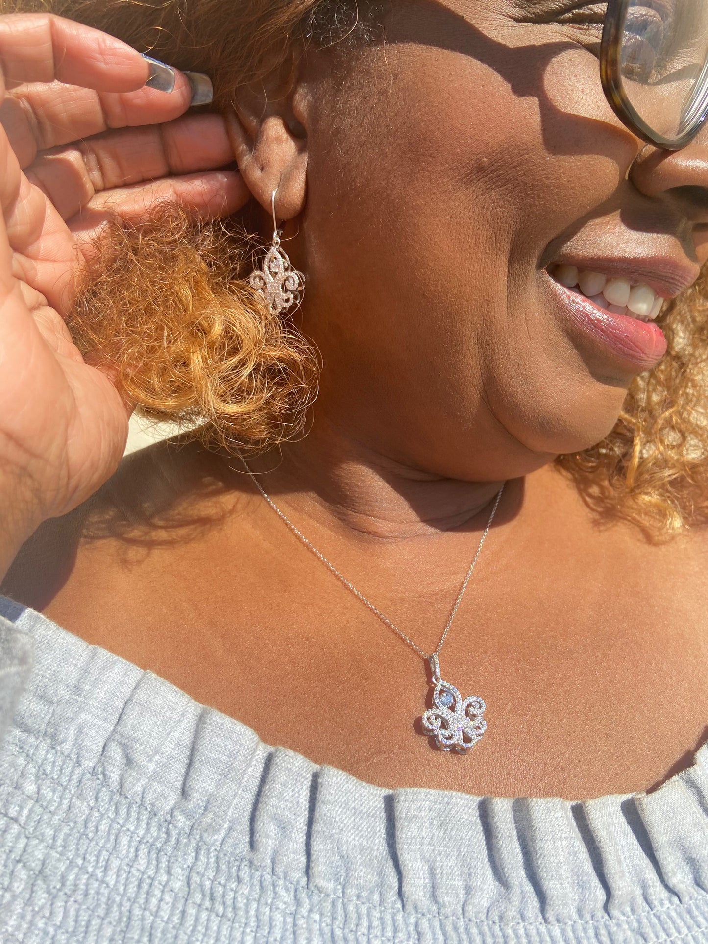 Dancing Fleur de Lis Pendant & Earrings