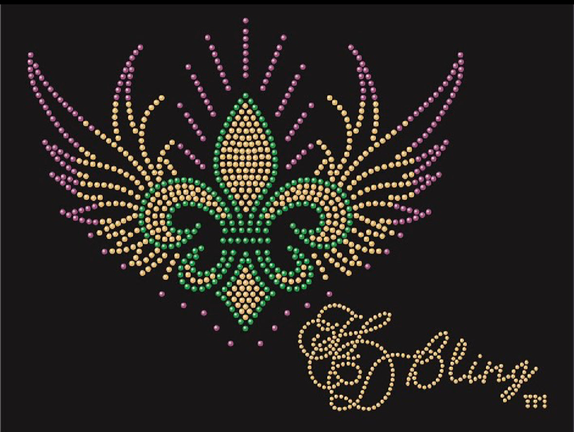 Mardi Gras FDL Wings Design Only   * Size 9"Wx8"H Rhinestuds