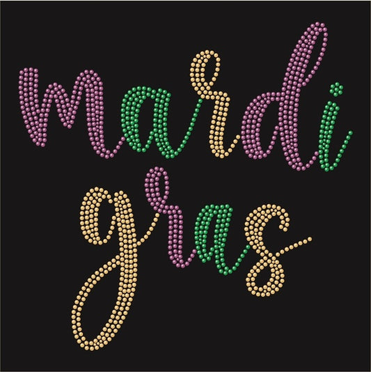 Mardi Gras Cursive Design Only   * Size 8"Wx7"H Rhinestuds