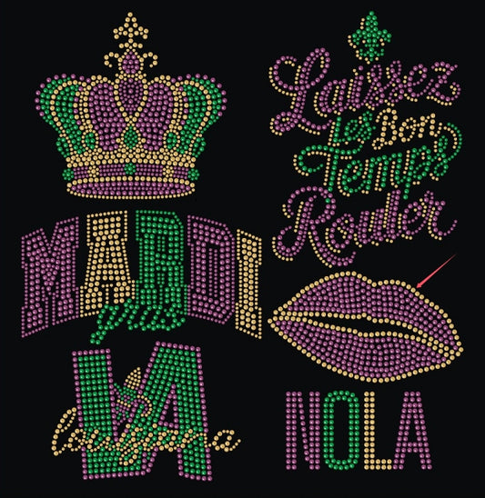 Mardi Gras Crown Gangsheet Design Only   * Size 12"Wx12"H Rhinestuds