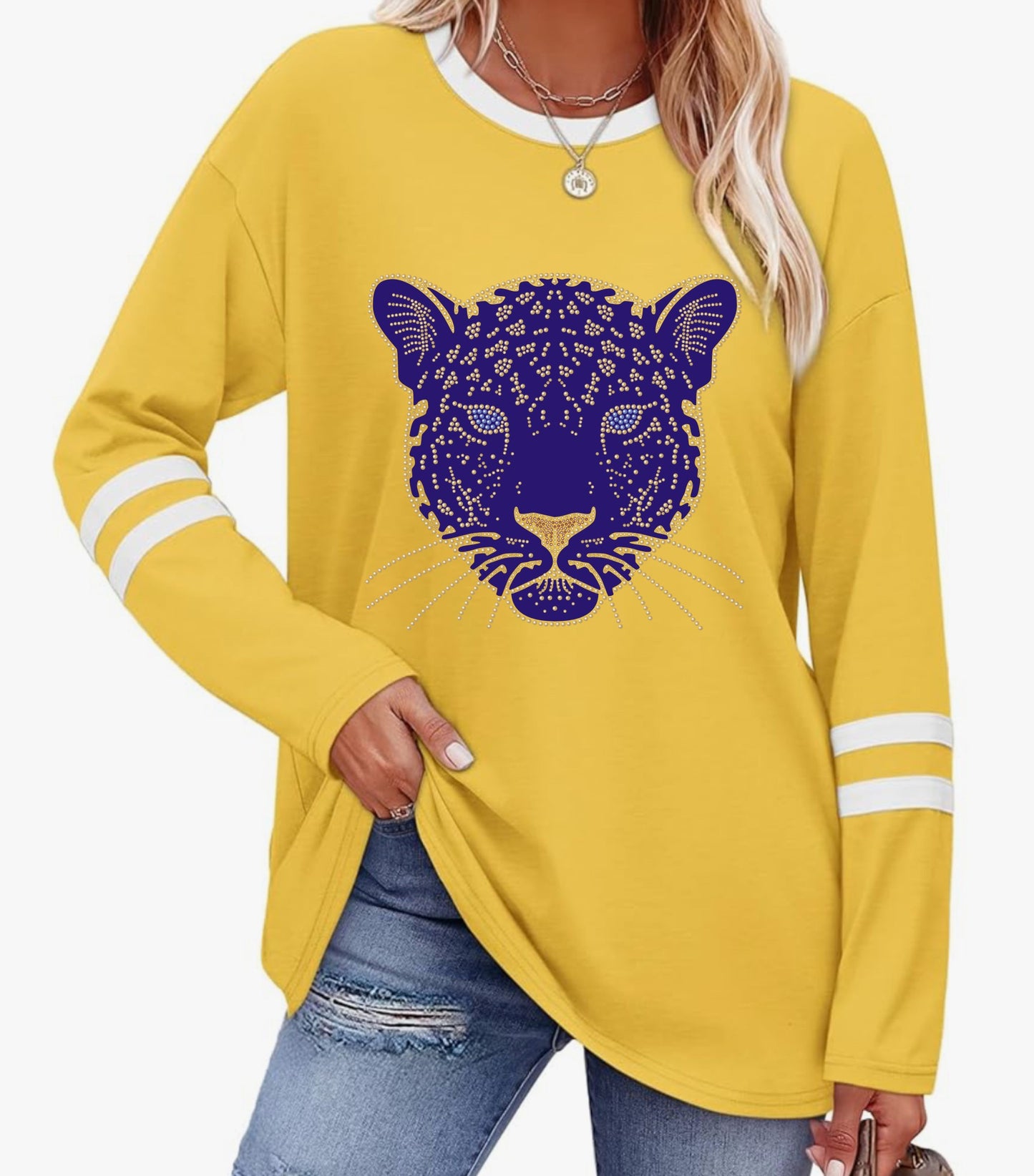 Yellow Gold and White Long Sleeve Jersey Shirt