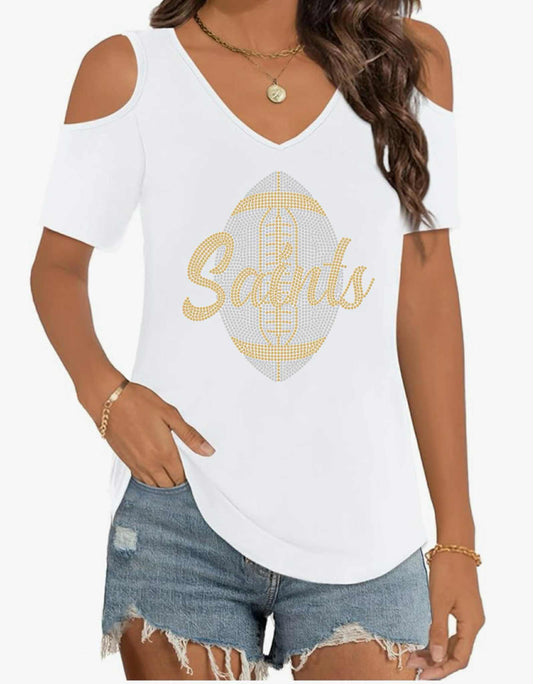 Saints Cold Shoulder Top
