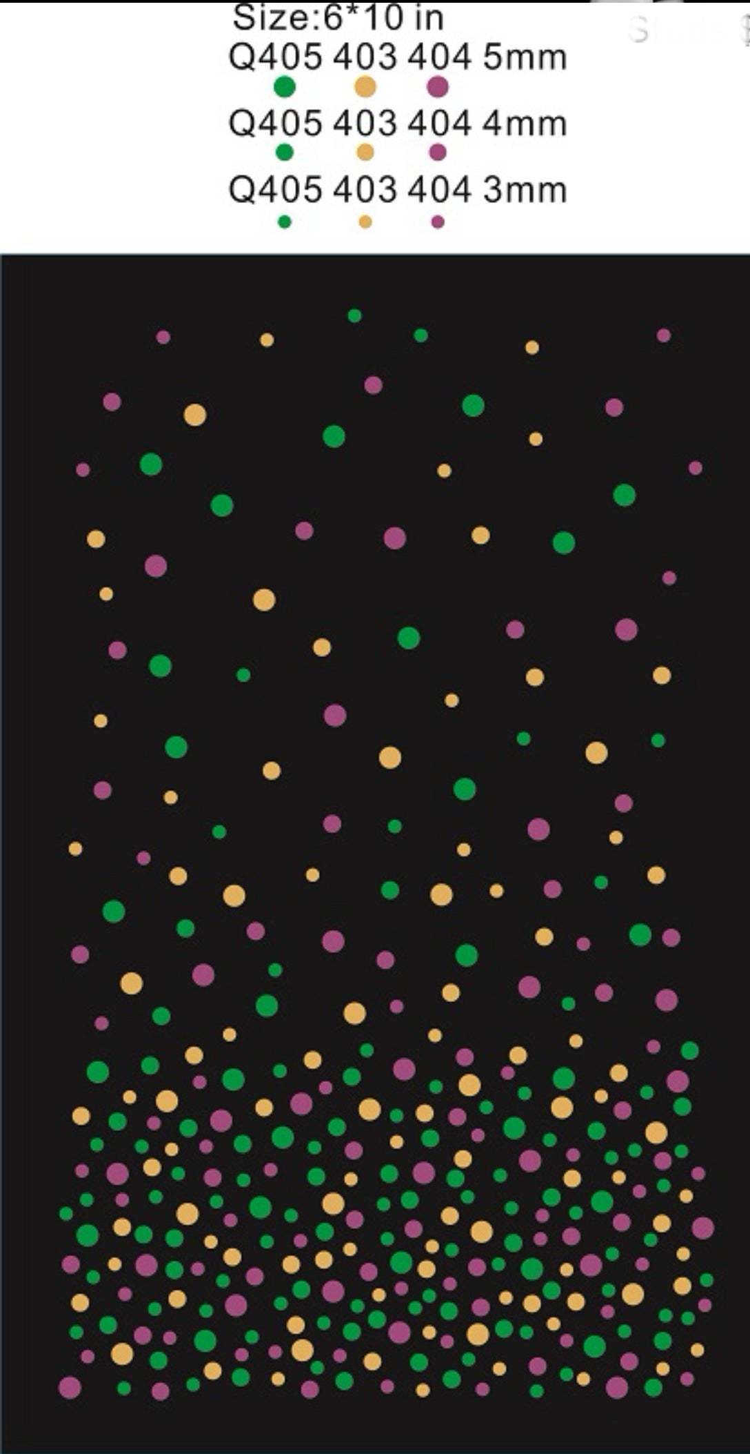Scattered Filled Mardi Gras Rhinestuds_Green, Gold, Pink 3MM 4MM 5MM- 6"x10"