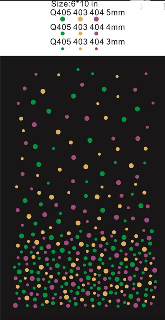 Scattered Filled Mardi Gras Rhinestuds_Green, Gold, Pink 3MM 4MM 5MM- 6"x10"