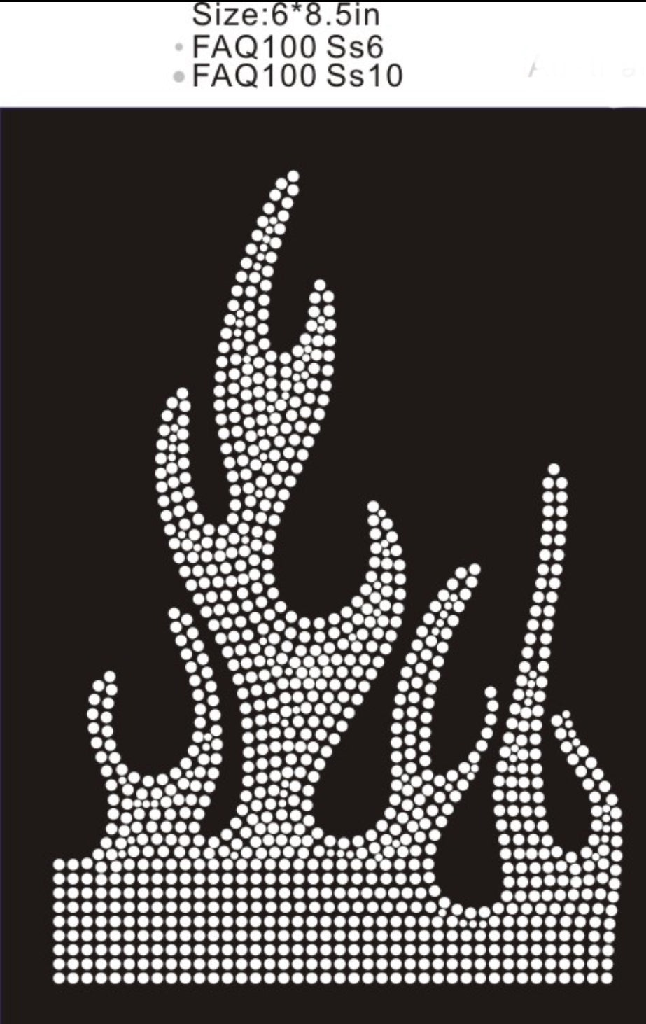 Rhinestone Flames Clear SS6, SS10- 6"x8.5" Austrian Crystals