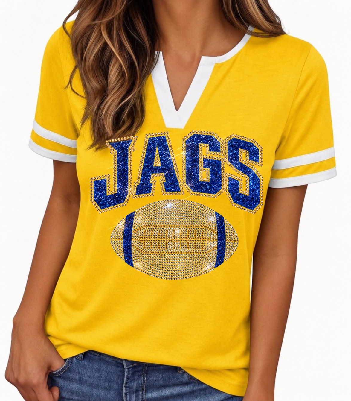Gold Jersey Shirt w/White Stripes SU Jaguar Inspired V-Neck
