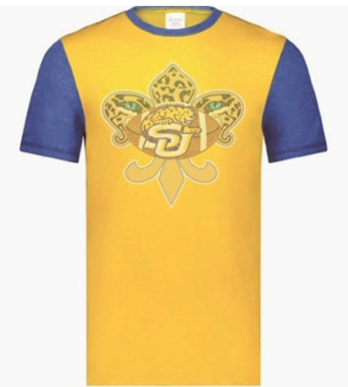 Gold Gameday Shirt Vintage Ringer Tee w/Royal Blue Sleeves