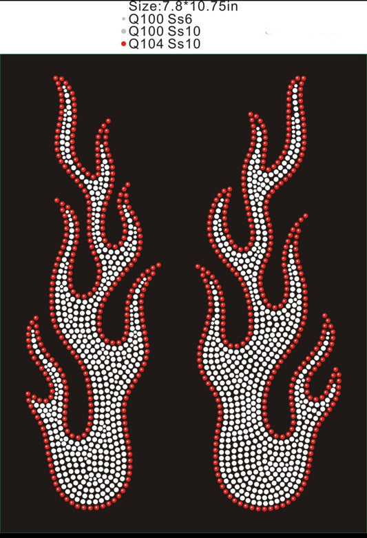 Rhinestone Flames Clear and Red SS10- 7.8"x10.75" Austrian Crystals