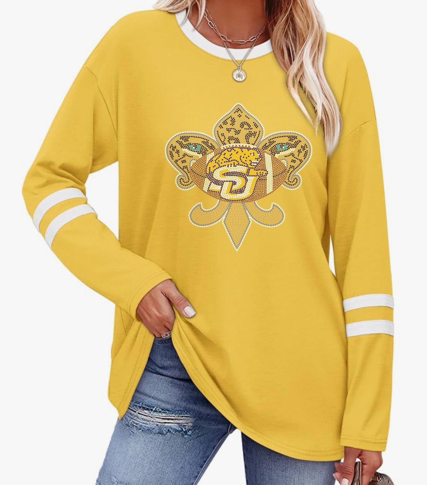 Yellow Gold and White Long Sleeve Jersey Shirt