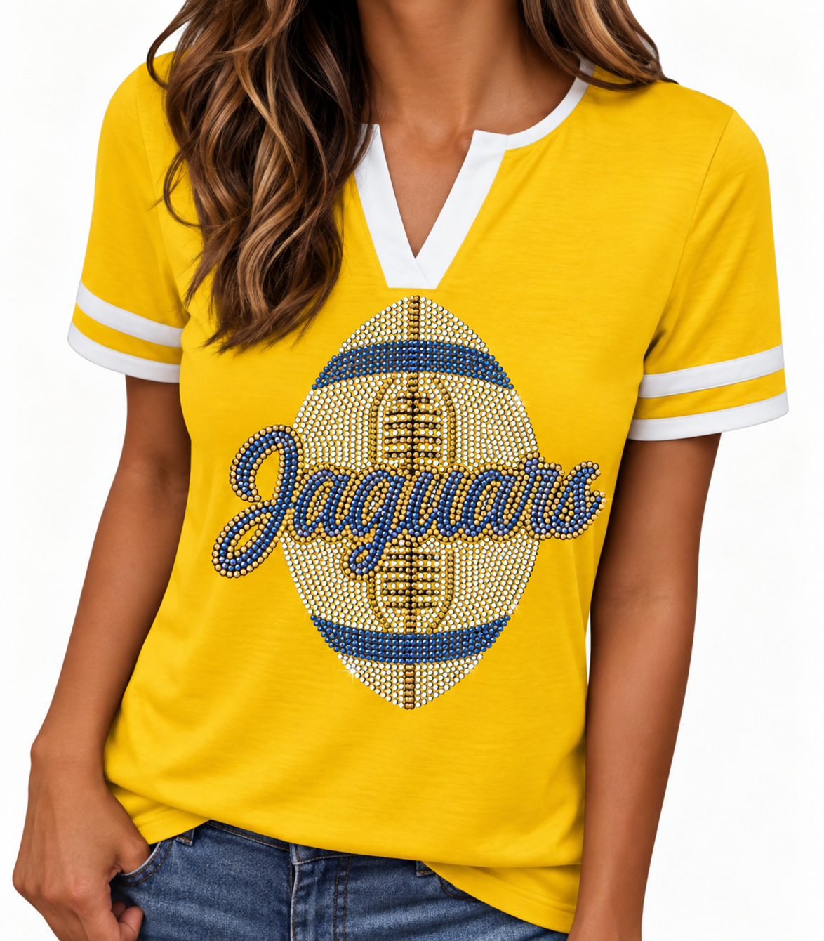 Gold Jersey Shirt w/White Stripes SU Jaguar Inspired V-Neck