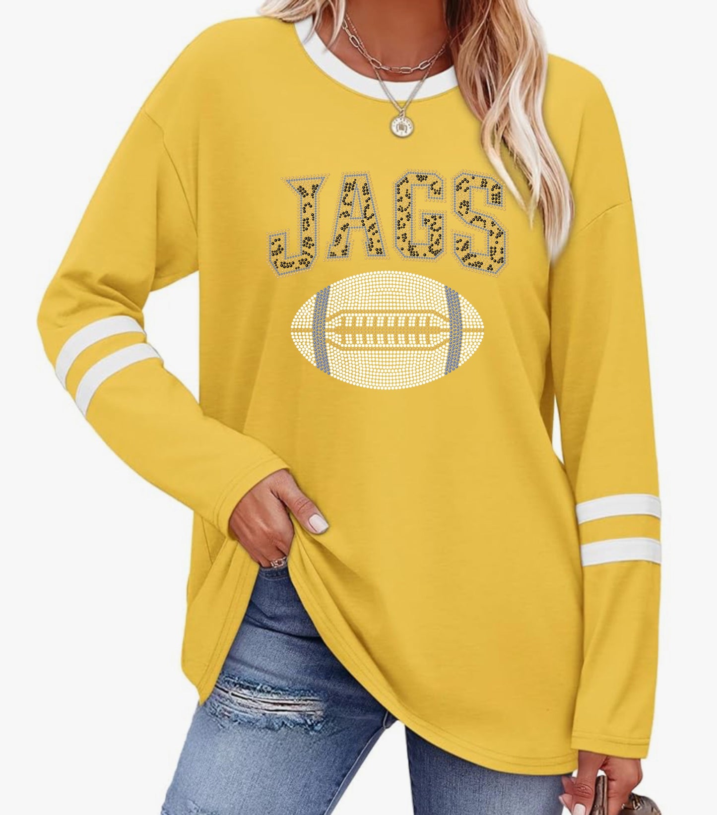 Yellow Gold and White Long Sleeve Jersey Shirt