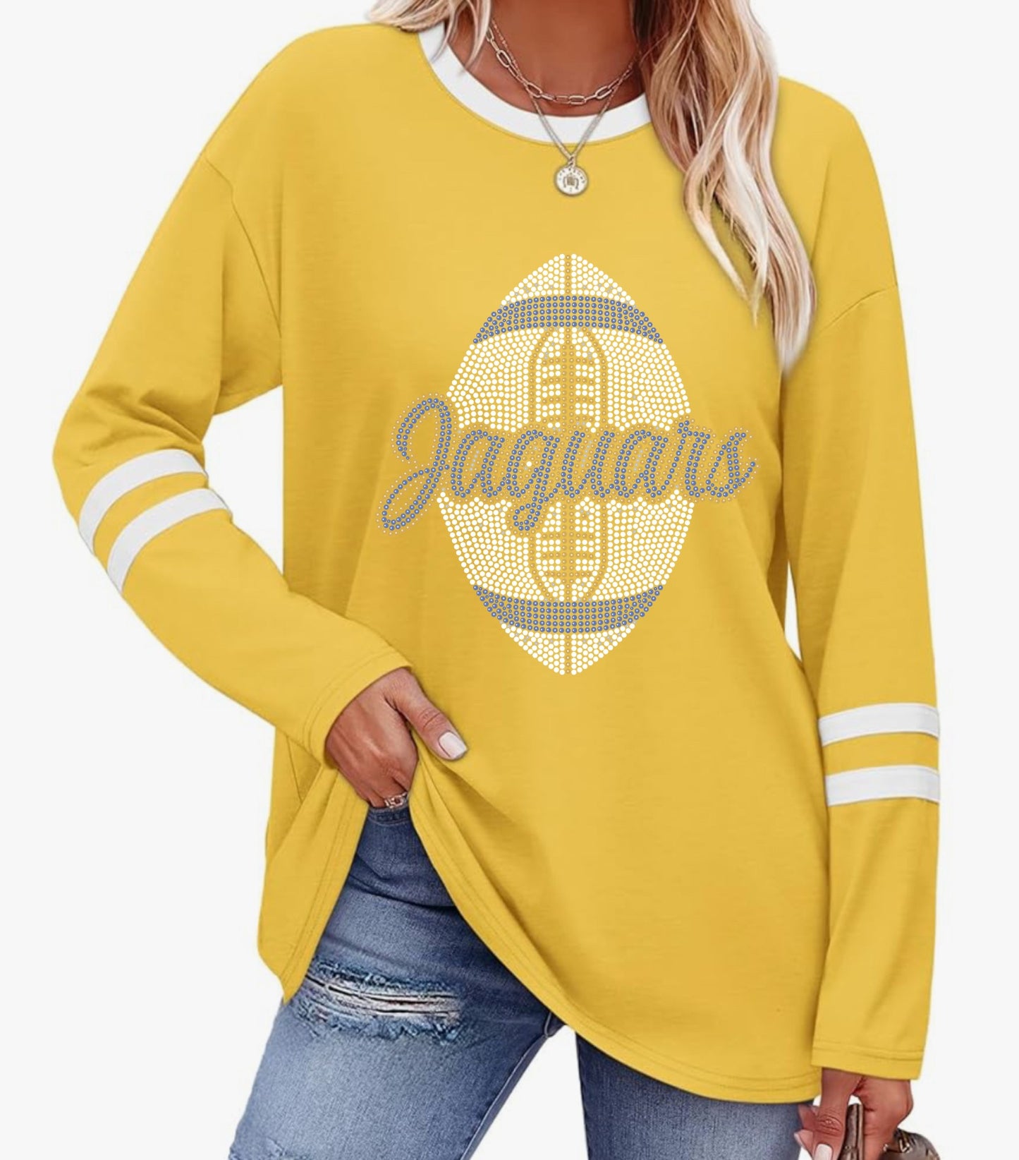 Yellow Gold and White Long Sleeve Jersey Shirt