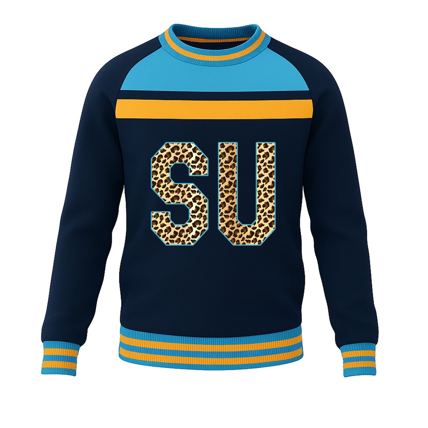 Southern SU Animal Print Navy Blue Sweatshirt w/Multi-Colored Piping ***Pre-Orders 3 Weeks***