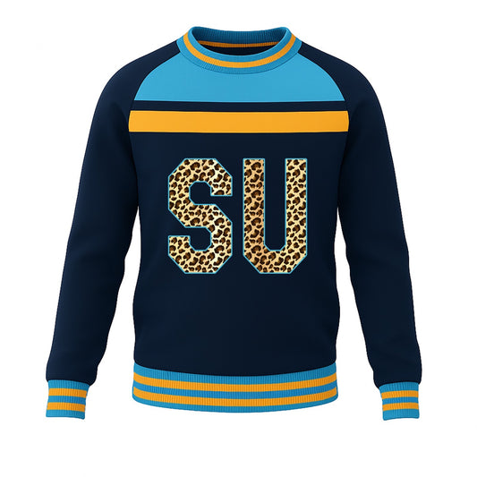 Southern SU Animal Print Navy Blue Sweatshirt w/Multi-Colored Piping ***Pre-Orders 3 Weeks***
