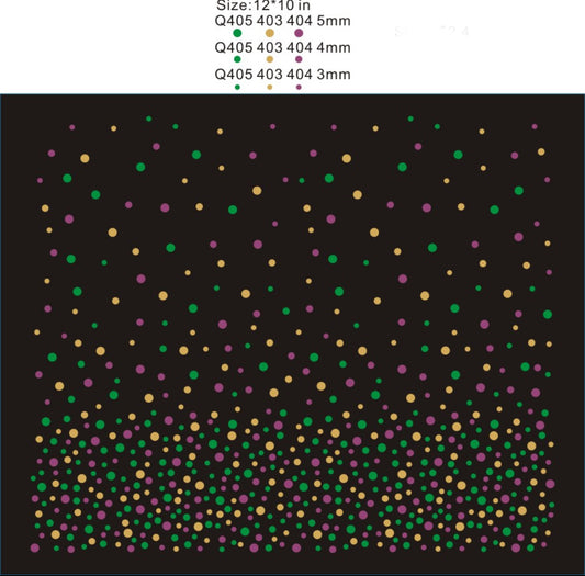 Scattered Filled Mardi Gras Rhinestuds_Green, Gold, Pink 3MM 4MM 5MM- 12"x9.8"