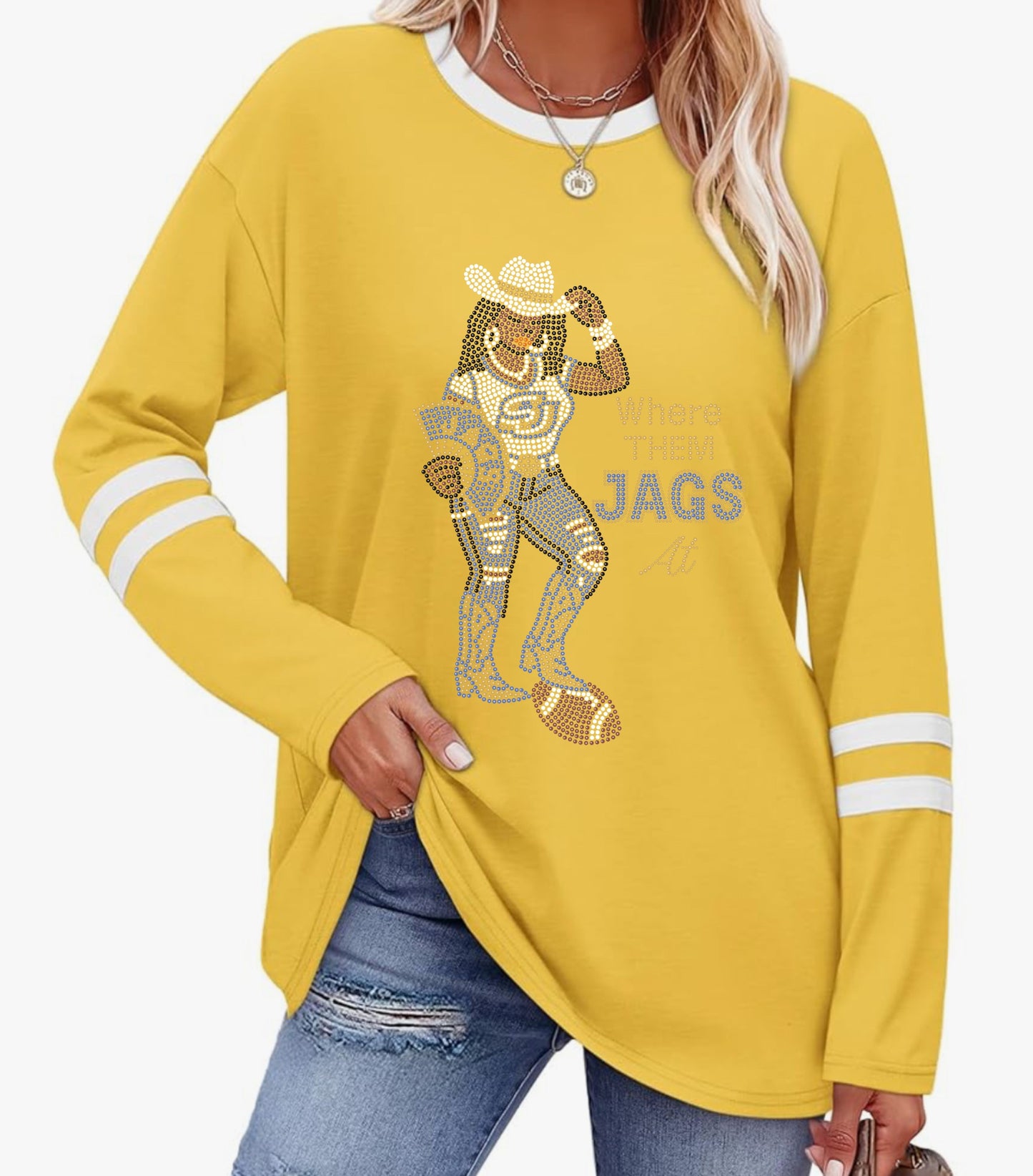 Yellow Gold and White Long Sleeve Jersey Shirt