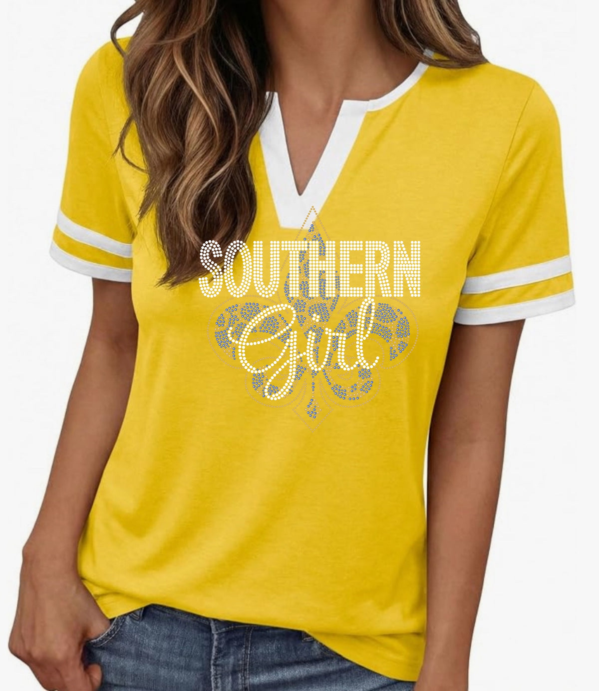 Gold Jersey Shirt w/White Stripes SU Jaguar Inspired V-Neck