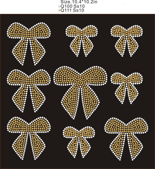 Rhinestone Bows Gold SS10- 9 Bows 10.4"x10.2" Austrian Crystals