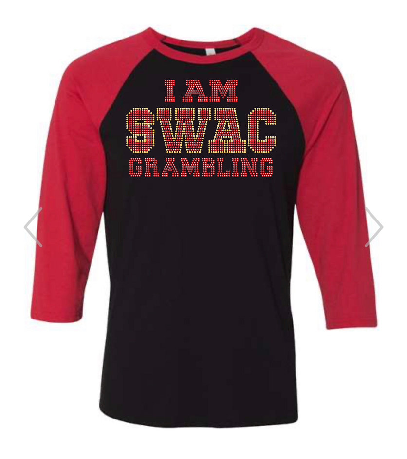 I AM SWAC_GRAMBLING 3/4 Length Raglan Black w/Red